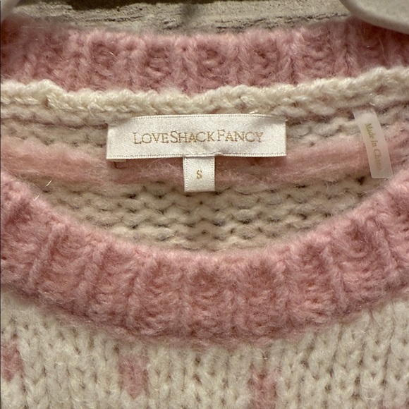 LoveShackFancy Cashmere Pink and White Patterned Women's  Alpaca Sweater - Picture 2 of 10